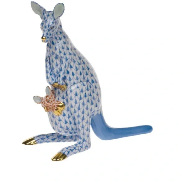 Herend Blue and Rust Kangaroo mama and baby Figurine with 24K gold detail - Picture 11 of 11